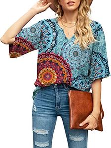 SUEANI Women's Short Sleeve Shirts Loose Casual Tunic Tops(2X-Large, FP Mix Blue)