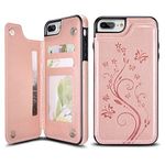 UEEBAI Case for iPhone 6 Plus,Luxury PU Leather Case [Two Magnetic Clasp][Card Slots] Stand Function Butterfly Flower Pattern Durable Soft TPU Back Wallet Cover for iPhone 6 Plus/6S Plus -Rose Gold#2