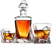 BINZO Glass Decanter Set with Glass Tumblers, 7 Piece Set, Whisky Twist Design Decanter with Glasses, Perfect Whiskey Decanter Set for Scotch Alcohol Bourbon, 1 Litre Decanter & 300 ml Glasses Clear