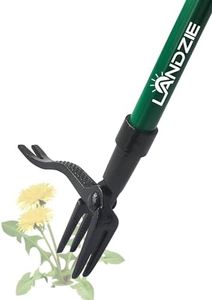 Landzie Weeder - 44 Inch Long Steel Stand Up Manual Weed Remover Tool for Lawn and Garden - Easily Weed Grass Without Bending or Kneeling - 4 Serrated Heavy Duty Claws with Lever for Easy Removal