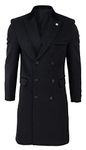 TruClothing Mens 3/4 Long Double Breasted Overcoat Jacket Wool Coat Black