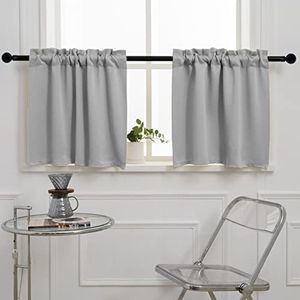 Pickluc Light Grey Cafe Curtain (Half Window Curtain) 24 Inches Length, Rod Pocket Small Kitchen Curtain, Short Blackout Curtain for Small Window, 30" Wide and 24" Long, 2 Panels