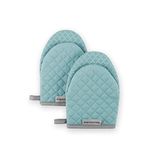 KitchenAid Asteroid Mini Cotton Oven Mitts with Silicone Grip, Aqua 2 Count