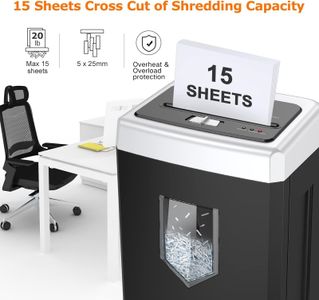 Bonsaii 15-Sheet Cross Cut Paper Shredder – Heavy Duty Office Use