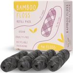 ECO ROOTS Organic Bamboo Floss Refill x4 Rolls, Eco Friendly Dental Charcoal Floss | Reusable Flosser | Vegan Bamboo Flossers | Zero Waste, Plastic Free, Biodegradable Tooth Floss