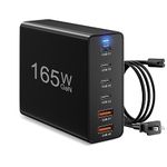 165W USB C Charger Block, 6-Port USB C USB C Fast Charging Station, PD 65W USB C Laptop Charger Power Adapter Compatible with MacBook Pro/Air,iPad,iPhone 15 14 13 12 11 Pro Max,Samsung Galaxy-Black