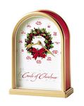 Howard Miller Carols of Christmas II Table Clock 645-424 – Satin Brass Finish, Red Marble Tone Sides, Decorative Wreath Center, 12 Musical Carols, Quartz Movement