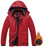 donhobo Men's Waterproof Ski Jackets,Winter Fleece Windproof Jacket Outdoor Hiking Windbreaker Coats with Hood Red XL