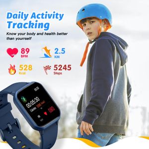 Kids Smart Watch for Boys – Waterproof Fitness Tracker, 1.5” DIY Face, Heart Rate, 19 Sport Modes, Blue