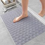 OLANLY Shower Mat Non Slip, 27.5x15.5 Bathtub Mats, Machine Washable Bath Mat for Tub with Drain Holes and Suction Cups to Keep Floor Clean, Soft on Feet, Bathroom Accessories, Gray