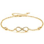 MEDWISE Womens Infinity Anklet Bracelet 925 Sterling Silver Endless Love Symbol Ankle Bracelet Adjustable Plus Size Large Bracelet Gifts for her Valentines Day Mother’s Day Gifts, Metal, Cubic