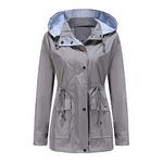 MODFUL Women Long Sleeve Rainproof Jacket Waterproof Windbreaker Hooded Lightweight Windproof Outdoor Coat(Grey,M)