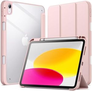 JETech Case for iPad (A16) 11th/10th Generation (2025/2022) with Pencil Holder, Clear Transparent Back Shell Slim Stand Shockproof Tablet Cover, Auto Wake/Sleep (Sandy Pink)