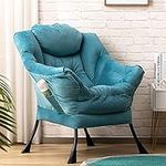 HollyHOME Armchair Accent Chair Lazy Chair Lounge Chair with Armrests Modern Velvet Fabric Leisure Sofa Chair with Steel Frame, Lake Blue