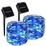 Twinkle Star 2 Pack Outdoor Solar String Lights, 39.4 FT 120 LED Solar Powered Xmas Halloween Decorative Fairy Lights with 8 Modes, Waterproof Light for Xmas Patio Yard Wedding Party, Blue