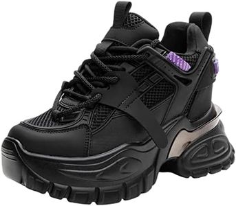 ANUFER Donna Piattaforma Alta Chunky Scarpe da Ginnastica Vera Pelle Tacco a Zeppa Sneakers Nero SN070146 EU36