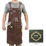 Tipkits Woodworking Apron with 9 Tool Pockets, 20 oz Waxed Canvas Working Apron with Magnetic Holders, Gift for Carpenter