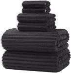 XIQ 39x79 Inches Extra Large Bath Sheets Towels for Adults Super Soft Luxury Ultra Absorbent Striped with Hanging Loop Microfiber Shower Towels 2 Hand Towels 2 Washcloth Towels(Black,6PCS)