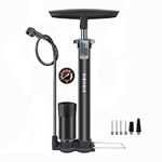 VIMILOLO Bike Pump, Air Bicycle Pump Inflator for Presta and Schrader Valve Tire Ball Bike Portable Pumps 160PSI (Black with Gauge)