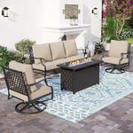 SUNSHINE VALLEY Patio Furniture Set with Firepit Table, 4 Piece Metal Outdoor Patio Furniture, 2 Swivel Chairs and 3 Seater Sofa with 5.75" Extra Thick Cushion and Gas Fire Pit Table for Backyard Deck