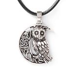 HAQUIL Owl Necklace, Owl Goddess on Crescent Moon Charm Pendant, Faux Leather Cord (AD)