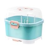 Baby Bottle Holder, Portable Large Capacity Toddler Bottles Storage Box with Lid Cover Anti-Dust Protection and Cutlery Storage Baby Bottle Drying Rack for Baby At Home Kitchen Travel Outdoors (Blue)