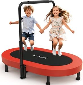 ANCHEER Trampoline, Double Mini Trampoline with Adjustable Handle - Indoor/Outdoor Rebounder for Kids & Toddlers, 56'' Safe Oval Fitness Trampoline with Bar for Home Fun