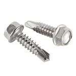 #10 x 3/4" Hex Washer Head Self Drilling Screws, Self Tapping Sheet Metal Screws, 410 Stainless Steel, 100 PCS