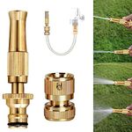 Allextreme Pure Brass Water Spray Gun Nozzle Heavy Duty 1/2" Hose Pipe Jet Adjustable Pressure Washer for Car & Motorbike Washing (Brass, 1 Nozzle & Removable Connector)