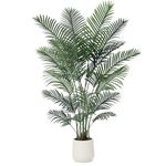 OAKRED Artificial Palm Tree 6FT, Tall Fake Plant with White Planter, Faux Tropical Palm Tree Fake Moss for Indoor Home Decor Office Living Room Front Porch Patio