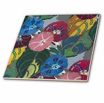 3dRose LLC Art Deco Colorful Flowers 12-Inch Ceramic Tile