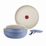 Tefal Ingenio Blue 4-Piece Non-Stick Cookware Set – Induction Frying Pan, Wok, Saucepan, Detachable Handle, Oven Safe, Stackable, Compact RV Kitchen Organiser, L8294S04