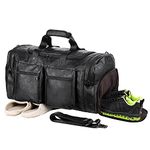 Weekender Bag with Shoe Compartment,Waterproof Leather Overnight Bag Beis Weekender Bag Mens Travel Duffle Bag Large Carry on Bag Travel Tote Duffel Bag for Men or Women-Black