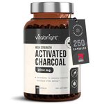 Activated Charcoal Tablets For Stomach: 250 Coconut Activated Charcoal Powder Capsules 2004mg Activated Carbon Per Dose, Organic Activated Charcoal Capsules For Bloating/Wind, VitaBright Chacoal Pills