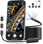 [Dual-Lens] Borescope,Endoscope Camera with Light,1920P Inspection Camera with 8+1 Adjustable LED Lights, Endoscope with 5M Semi-Rigid Cable Waterproof Snake Camera for iPhone, iPad, Samsun