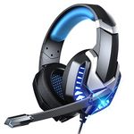 Wasart Gaming Headset, Headset PC with Microphone, Gaming Headphones for PS4, PS5, Xbox One, Switch, 3.5 mm Headset for Laptop Mac/Tablet/Smartphone with LED Light, Stereo Surround Noise Cancelling,