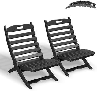 GREENVINES Folding-Xavier-Chairs Set of 2 | Wave | Portable Adirondack-Chair | HDPE Plastic | All Weather Fire-Pit Chair | Black | for Beach Outdoor Deck Poolside Garden Patio Porch Fishing