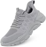 Mens Running Shoes Mesh Lightweight Walking Tennis Sneaker Slip-on Breathable Casual Work Shoes Soft Sole, Grey, 7