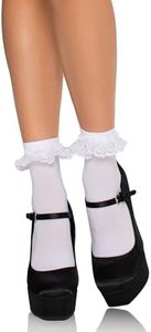 Leg Avenue Women's Lace Ruffle Nylon Anklet Socks, White, One Size