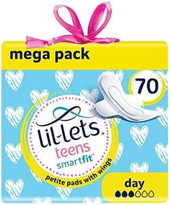 Lil-Lets Teens Day Pads X 70, Petite Towels For Girls & Teenagers, With Wings, For Light to Medium Flow, Unscented, Soft & Breathable, First Period Sanitary Towels, 5 Packs of 14 Pads - Bulk Pack