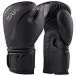 SAWANS® Boxing Gloves Professional MMA Sparring Kickboxing Punch Bag Training Muay Thai Fighting (Matte Black, 10 OZ)