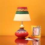 ExclusiveLane Warli Hand-Painted' Home Terracotta Bedside Table Lamp for Bedroom & Living Room (10 Inch,Without Bulb,Pack of 1)|Side Table Lamps for Home Decoration Side Lamp,Blue,Led,Fluorescent