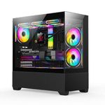 IONZ KZ-V - PC Gaming ATX Case - Mid Tower | Tempered Glass, Type-C, with 3 ARGB PWM Fans | Midi Aether - Black