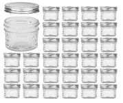 GINOYA BROTHERS 100 ml.Mini Mason Jars with Lids,Crystal Jars Ideal for Food Storage, Jam, Body Butters, Jelly, Wedding Favors, Baby Foods (30 Pisces)