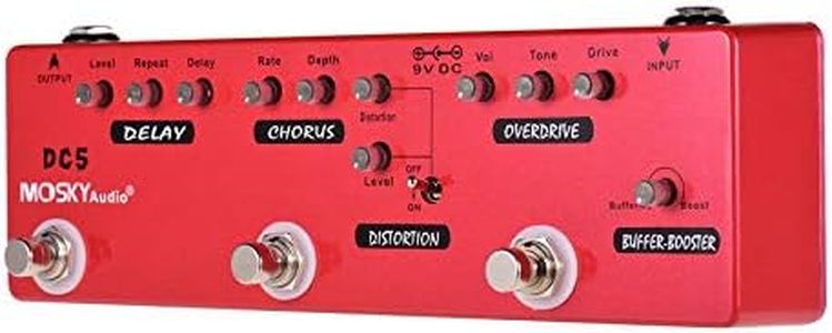 MOSKYAudio Multi Effects Pedal Buffer + Booster + Overdrive + Distortion + Chorus + Delay Effects 6 Effects Pedal In 1 Unit (DC5)