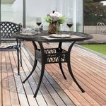 Warmiehomy Garden Table Outdoor Dining Table with Parasol Hole Cast Aluminum Patio Table 91cm Round Bistro Table with Adjustable Footpads