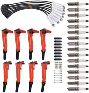 ENA Set of 8 Left and Right Red Ignition Coil Pack with 16 Platinum Spark Plug Wire Set Compatible with Ford F-250 F-350 E-350 E-450 Super Duty 2018 2019 2020 6.2L V8 Replacement for UF834 UF865