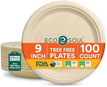 ECO SOUL 100% Compostable 9 Inch Paper Plates 100 [9", 100-Pack] Disposable Eco-Friendly Biodegradable Dinner Plates | Party, Wedding, Event Plates