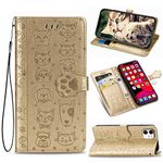 CaseHQ Case Compatible with iPhone 11, PU Leather Wallet case [Wrist Strap] Flip Folio [Kickstand Feature] with ID&Credit Card Pockets for iPhone 11 6.1 inc,Gold