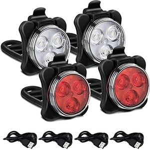 Bike Lights Set, Bike Lights Front and Back, LED Bicycle Front Lights and Tail Light Battery Power, IPX4 Waterproof Bright 4 Light Mode Bike Light, Ideal for Mountain or Road Bikes